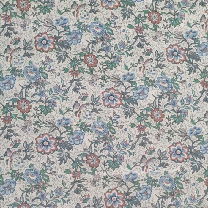 COTTON - Floral & Birds Blue