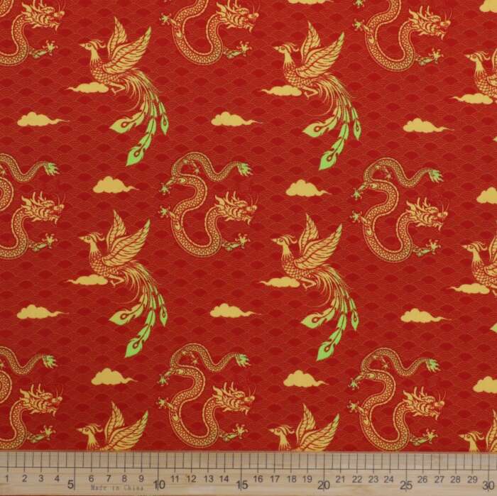 Chinese - Phoenixes and Dragons on Red - Image 2