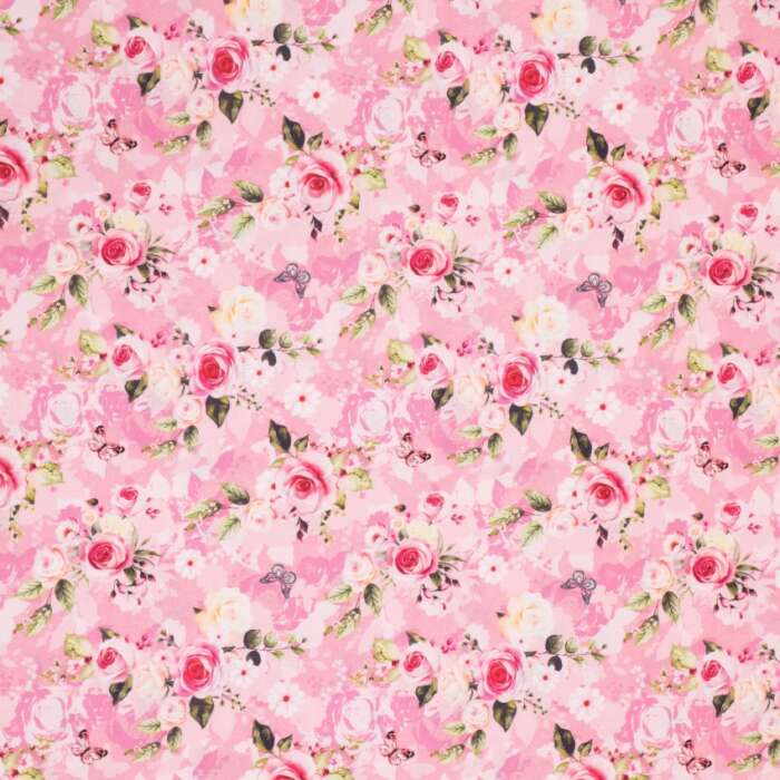 Roses - Flowers and Butterflies on Light Pink