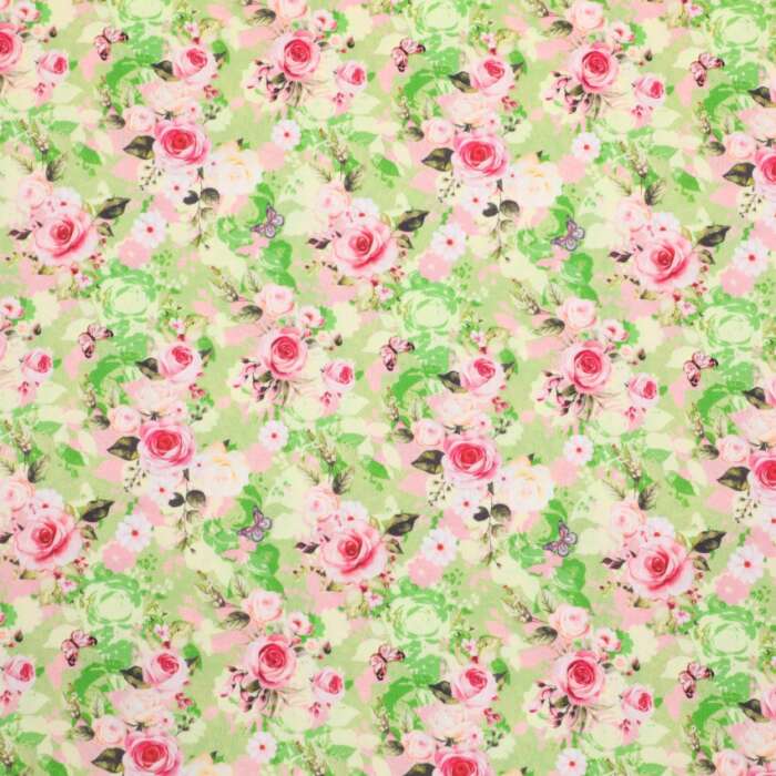 Roses - Flowers and Butterflies on Green