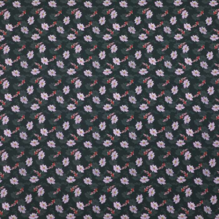 Lotus Pond Serenity - Koi and Lotus on Dark Green