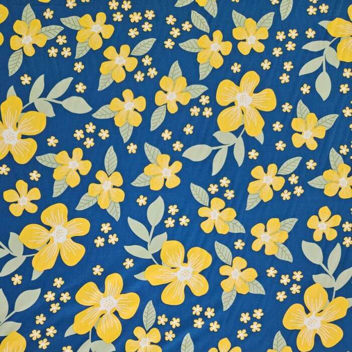 RAYON - Sunny Florals on Blue - Image 2