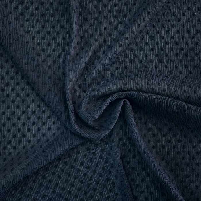 Swiss Dot Crinkle Chiffon - Navy