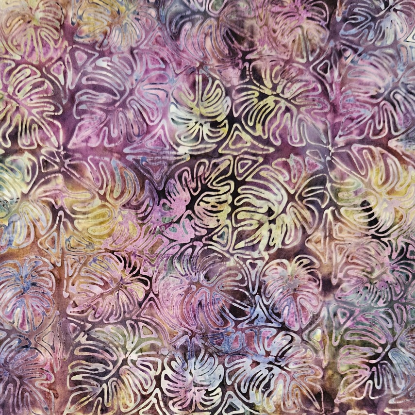 Batik - 1886 Monstera Leaves Purple and Yellow