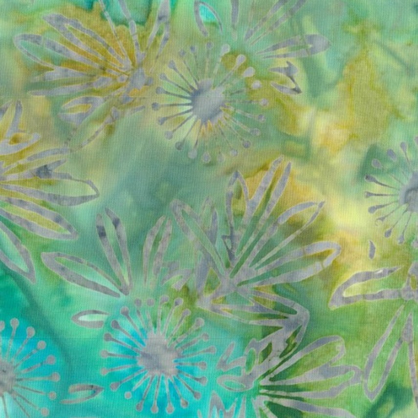 Batik - 2174 Dandelions and Leaves Green Blue